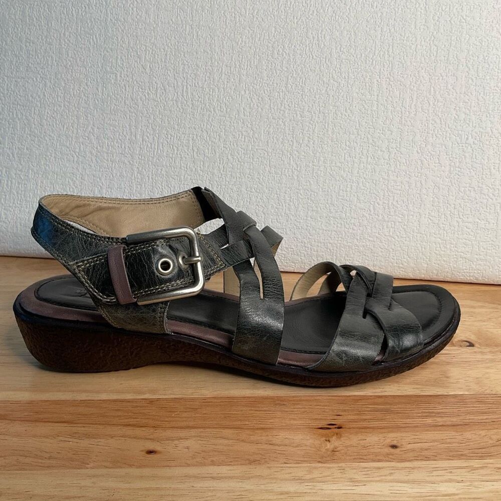 Ecco Womens Midnight Black Leather Comfort Slide Strappy Sandals Size EU 40 US 9